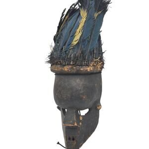 African Mask Salampasu Wamulandwa Zaire Tribal Feathers 20"